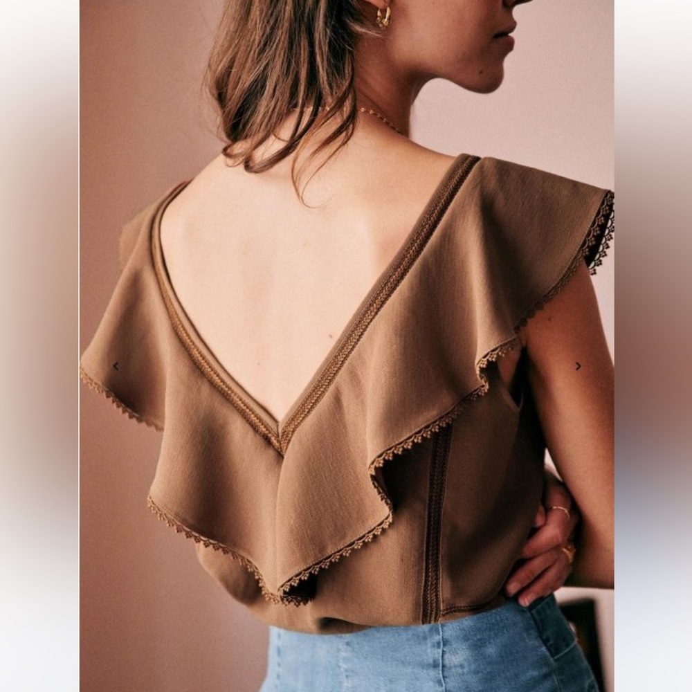 Sezane Brown Ruffle Blouse - Picture 6 of 11